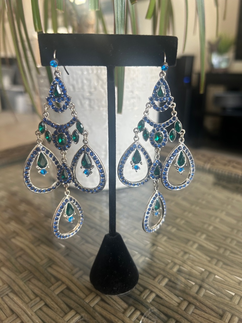 Blue & Green Teardrop Chandelier Earrings - Unbranded Women Jewelry